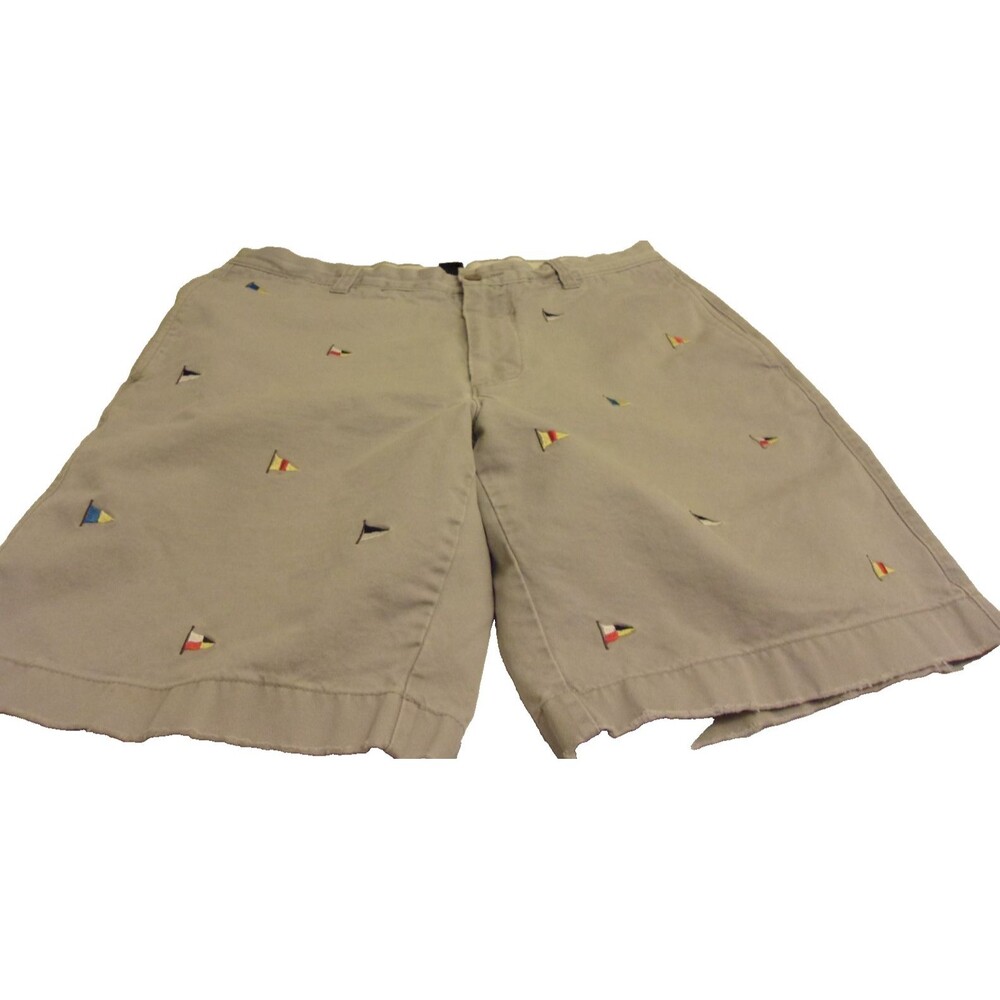 J. Crew Destroyed Cotton Shorts Embroidered Flags Sz. 34 Cotton Distressed